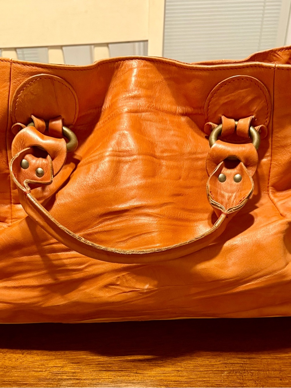 Leather Carry Tote in Burnt Orange Made In Italy Genuine Leather